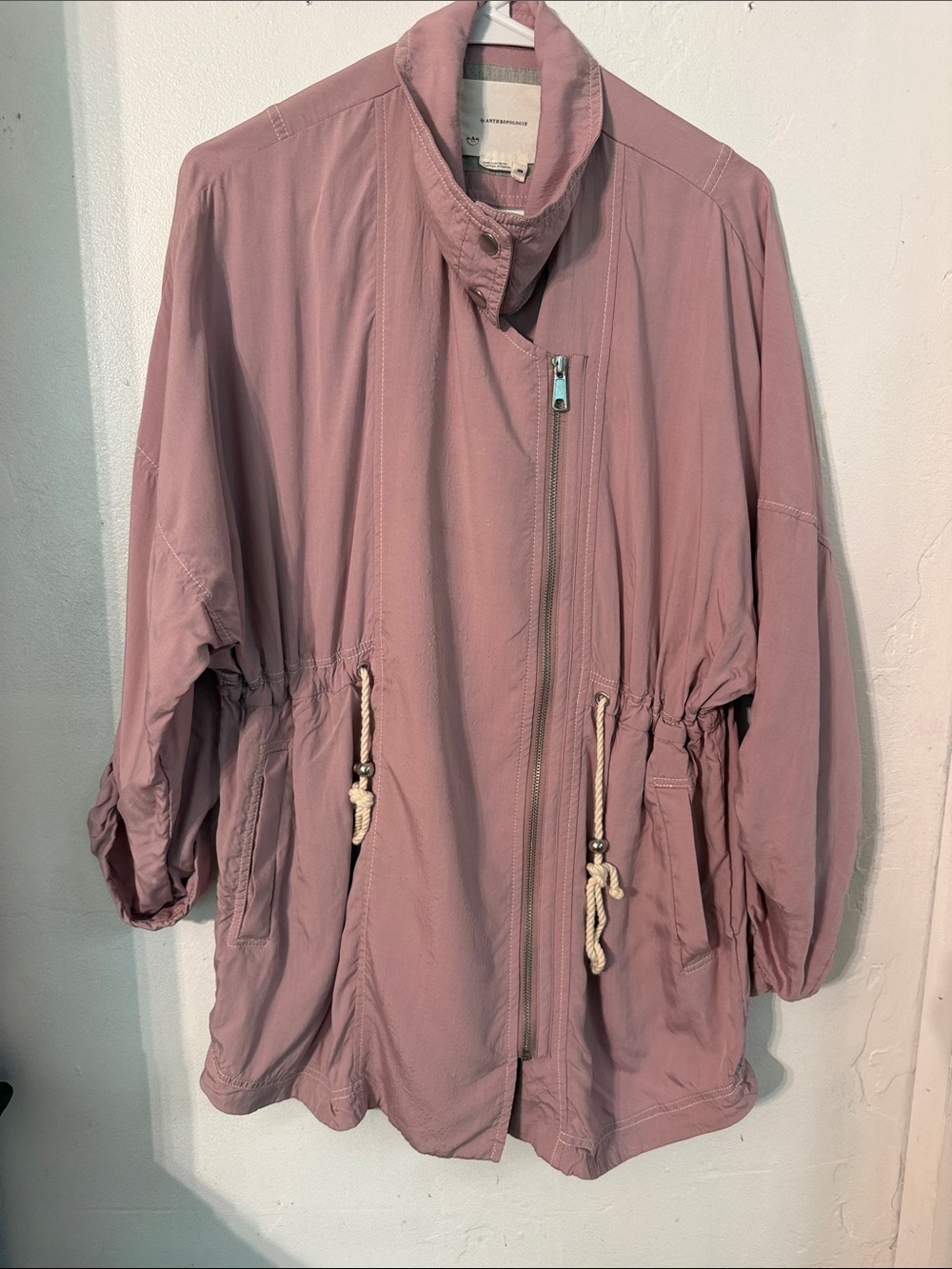Anthropologie Mauve Utility Jacket with Drawstring Waist